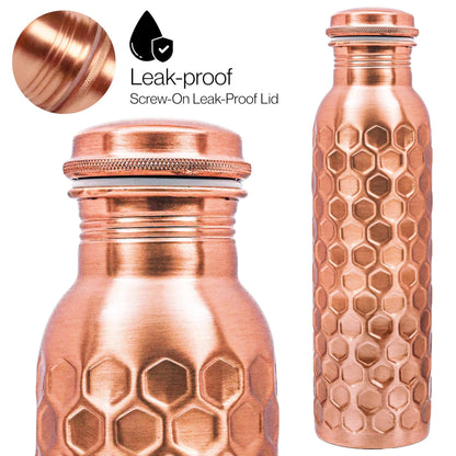 Copper Water Bottle 32 Oz Extra Large, Real Copper Drinking Bottle, Honeycomb Ayurvedic Bottle for Drinking Water, Leak Proof Vessel with Cleaning Brush, Home Office Use