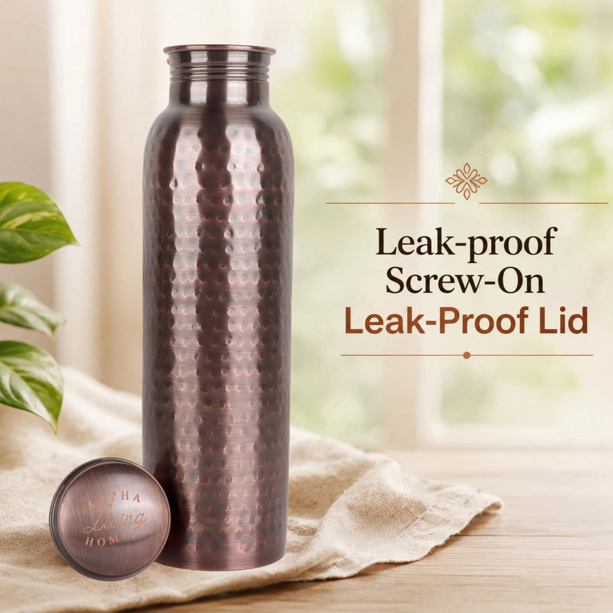 Copper Water Bottle 34 Oz Extra Large, Real Water Bottle, Pure Copper Drinking Bottle, Antique Hammered Ayurvedic Bottle for Drinking Water, Leak Proof Cap with Cleaning Brush