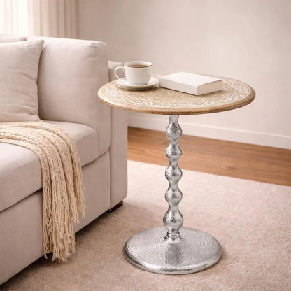 Modern End Table with Wood Top & Aluminum Base for Living Room, Bedroom & Sofa Side | Contemporary Side Table Accent Furniture for Small Spaces | Stylish Metal End Table - White Wash