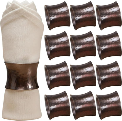 Decorative Metal Drum Napkin Rings Set of 12 - Modern Napkin Holders, Hammered Napkin Rings for Party Decoration, Dinning Table, Everyday, Family Gatherings (Bronze) - ALPHA Living HOME