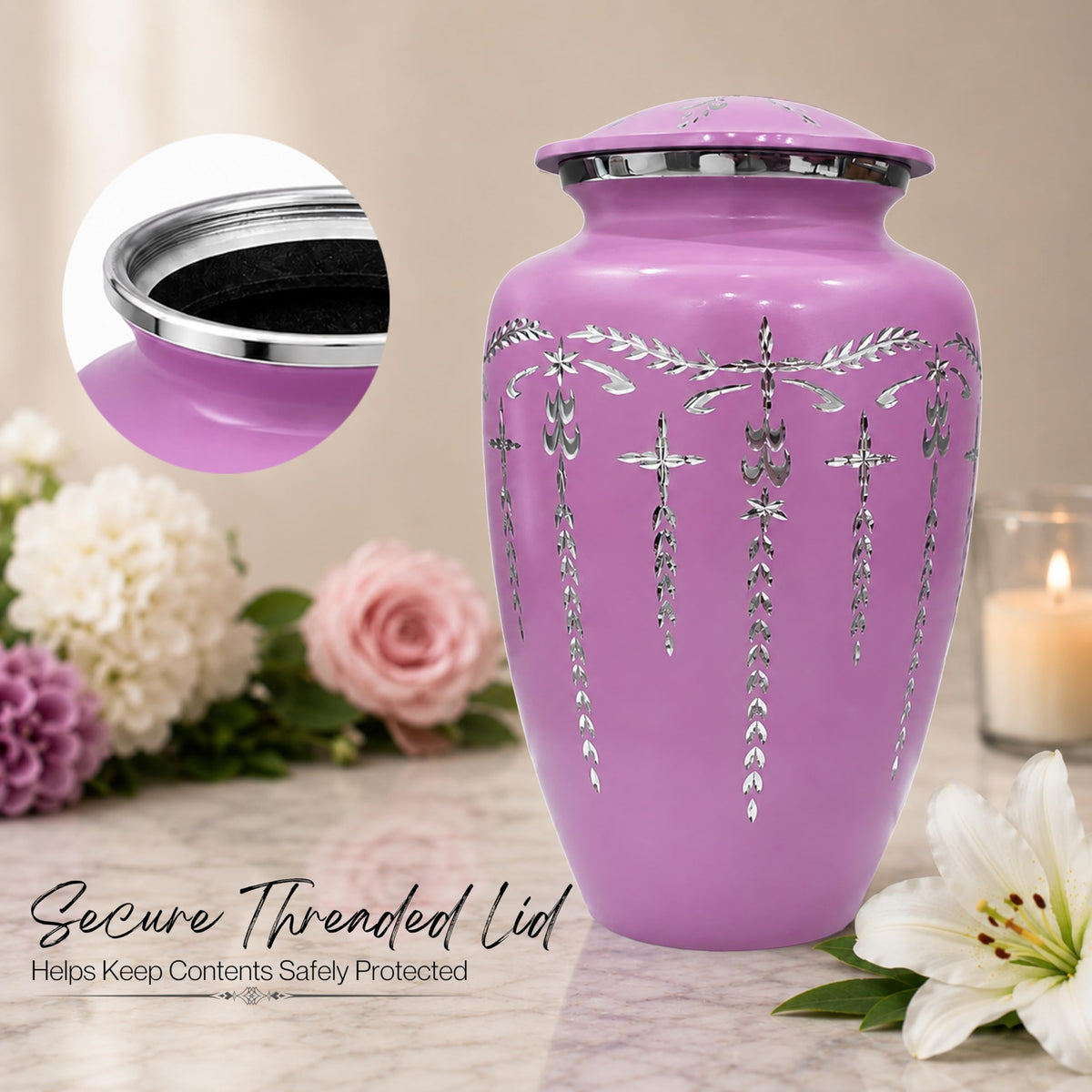 Urns Human Ashes Adult Male/Female,Creamation Urn for Human Ashes Adult Man/Women,200+ Cubic inch Capacity,Decorative Burial Urn, Funeral Cremation Urns_ 11x6.5 - Purple