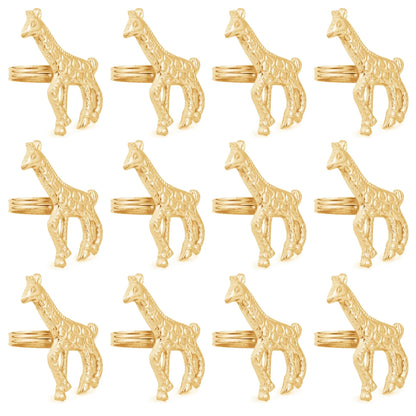Napkin Rings Set of 12, Animal Napkin Holders, Metal Napkin Rings for Safari Theme Table Décor Handmade for Holiday, Weddings, Receptions, Banquets, Events, Giraffe Shape, Gold - ALPHA Living HOME