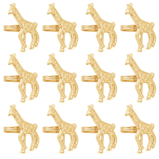 Napkin Rings Set of 12, Animal Napkin Holders, Metal Napkin Rings for Safari Theme Table Décor Handmade for Holiday, Weddings, Receptions, Banquets, Events, Giraffe Shape, Gold - ALPHA Living HOME
