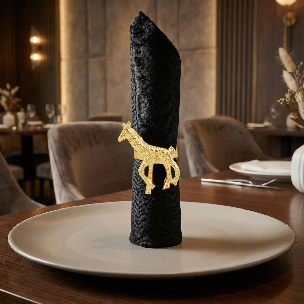 Napkin Rings Set of 12, Animal Napkin Holders, Metal Napkin Rings for Safari Theme Table Décor Handmade for Holiday, Weddings, Receptions, Banquets, Events, Giraffe Shape, Gold - ALPHA Living HOME