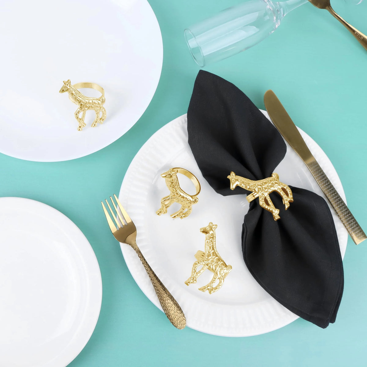 Napkin Rings Set of 12, Animal Napkin Holders, Metal Napkin Rings for Safari Theme Table Décor Handmade for Holiday, Weddings, Receptions, Banquets, Events, Giraffe Shape, Gold - ALPHA Living HOME